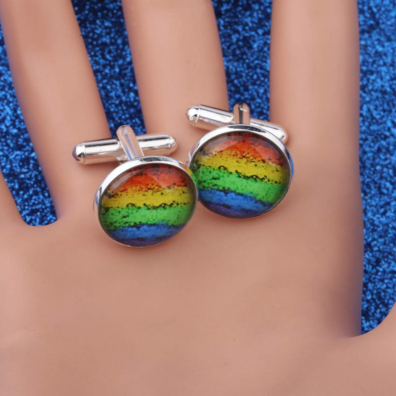 [Australia] - WUSUANED LGBT Pride Rainbow Flag Cufflinks Gay Pride Jewelry Gifts for Gay Lesbian rainbow cufflink 