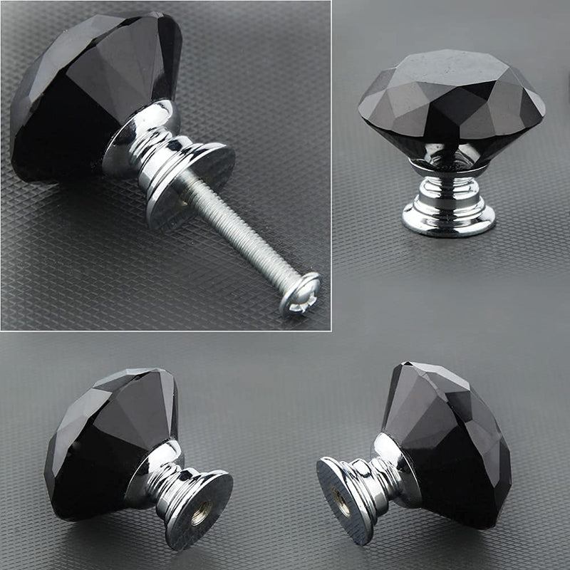 [Australia] - Akstore 6 Pcs Crystal Glass Cabinet Knobs 30mm Diamond Shape Drawer Kitchen Cabinets Dresser Cupboard Wardrobe Pulls Handles (30mm, Black) 30 mm 
