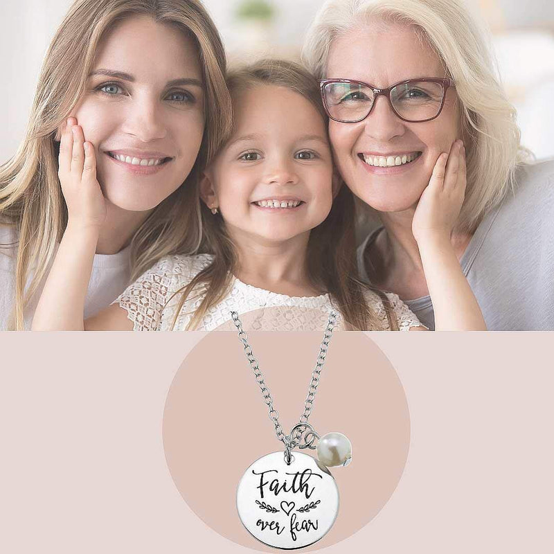 [Australia] - PammyJ Faith Over Fear Necklace for Girls – Inspirational Jewelry Gifts for Women, 18" + 2" ext 