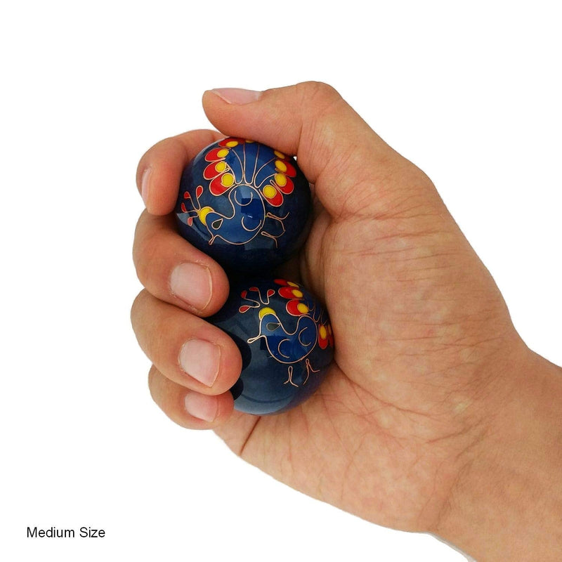 [Australia] - Top Chi Peacock Baoding Balls with Bamboo Stand. Chiming Chinese Health Balls for Hand Therapy, Exercise, and Stress Relief (Medium 1.6 Inch) Medium (Pack of 2) 