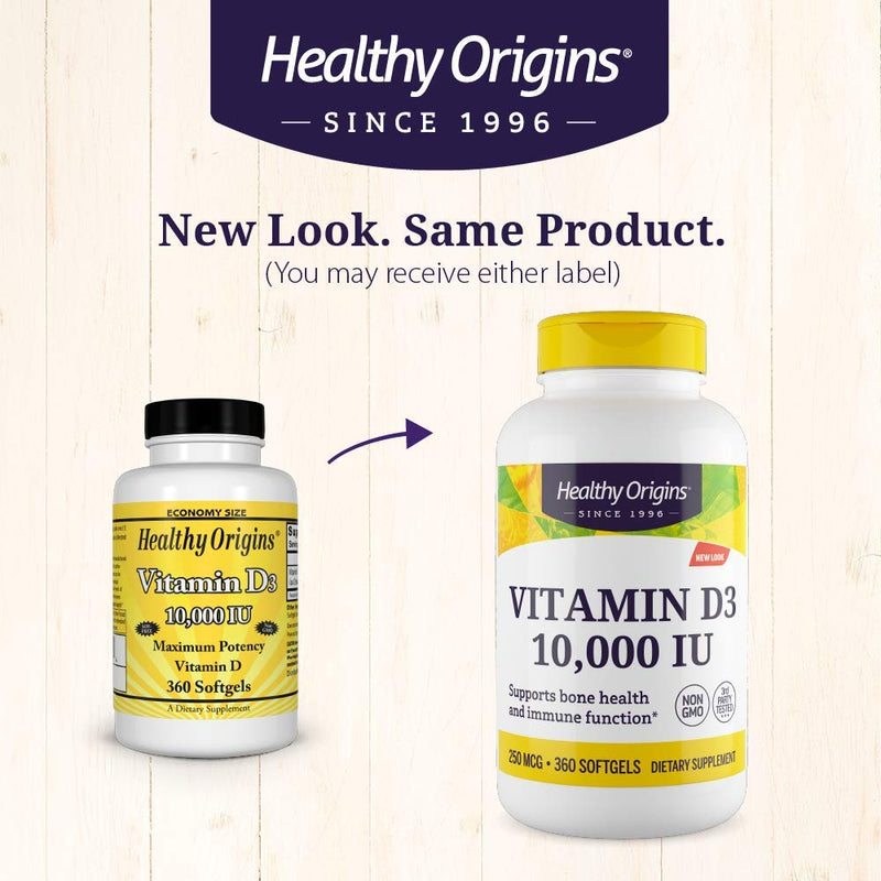 [Australia] - Healthy Origins Vitamin D3 10,000 IU (Non-GMO), 360 Softgels 360 Count (Pack of 1) 