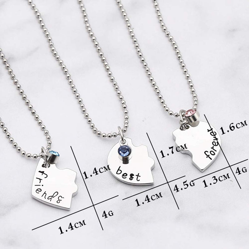 [Australia] - MJartoria BFF Neckalces for 3 Engraved Best Friend Neckalces Rhinestone Puzzle Split Heart Pendant Best Friends Forever Friendship Necklaces Set A-Silver Best Friends Forever 3PCS 