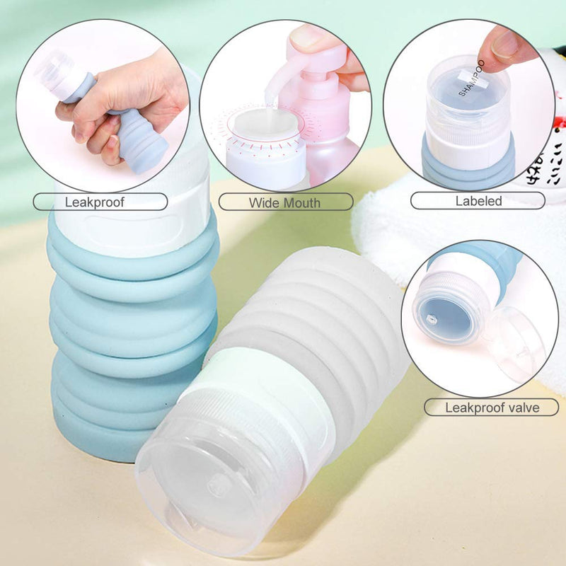 [Australia] - Collapsible Travel Size Bottles Portable Refillable Containers for Toiletries Shampoo Lotion Soap, Leak-Proof and TSA Approved, Ideal for Travel, Gym, Camping (Pack of 4) Gray+Blue+Green+Pink 