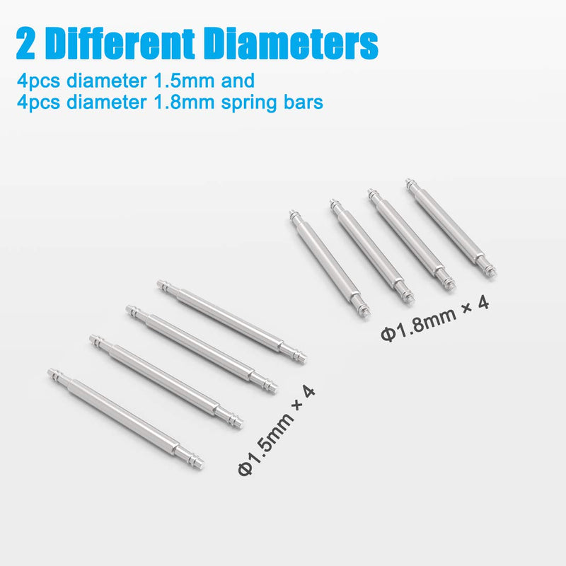 [Australia] - Wellfit Watch Pins with a Spring Bar Tool, 4pcs 1.8mm Thickness Heavy Duty Spring Bars, 4pcs 1.5mm Stainless Steel Watch Band Pins, a Spring Bar Removal Tool 16mm 