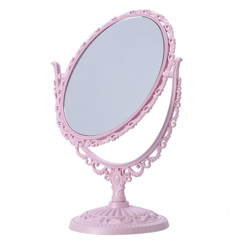 [Australia] - Frcolor 7-inch Elegant Double-Sided Cosmetic Mirror, Tabletop Swivel Mirror with Magnification (Oval, Pink) 