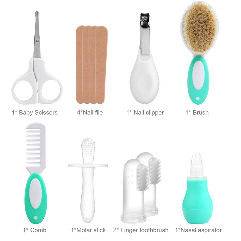 [Australia] - NEWSTYLE Baby Daily Care Kit,Infant Convenient Healthcare Grooming Set Nail Clipper Manicure Safety Scissors Nose Cleaner Hair Brush Comb Essential Daily Care Bathing Tool for Travelling & Home Use 