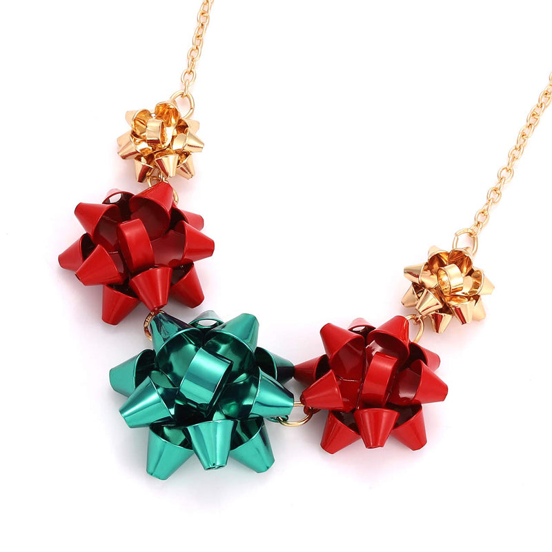 [Australia] - Christmas Necklaces Earrings Set For Women Statement Xmas Gift Bow Collar Necklace Drop Dangle Earrings Set Holiday Jewelry Gift gold red green 