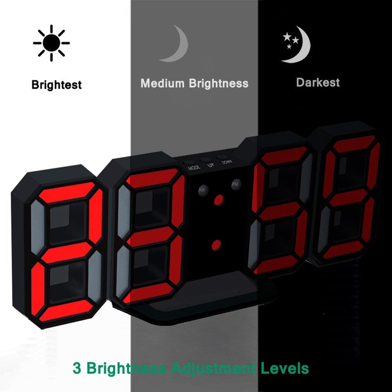 [Australia] - EAAGD 3D LED Night Light Digital Alarm Clock, 8.4" Alarm Clocks for Bedrooms, 0-100% Dimmer, 12/24H, Snooze for Office Bedroom Nightstand Desk (Black/Red) Black/Red 