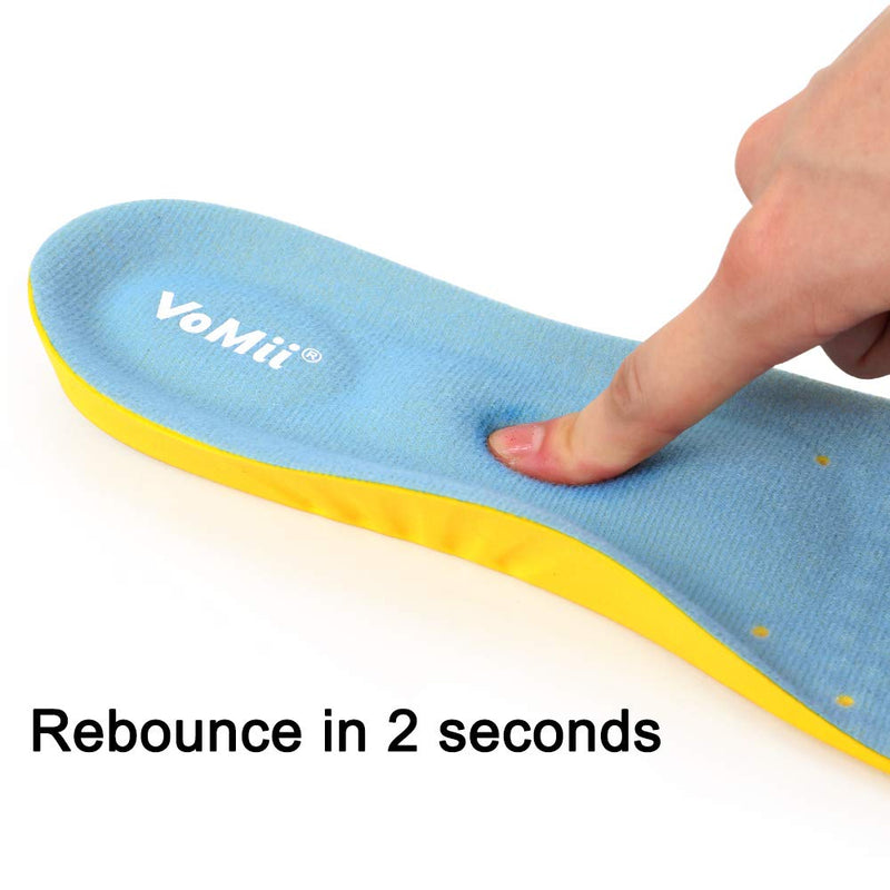 [Australia] - VoMii PU Memory Foam Insoles Plantar Fasciitis Arch Support Insoles for Women Men and Kids, Comfortable Breathable Sports Shoe Inserts, Shock Absorption and Relieve Foot Pain, S(Women 5-6/ Kids 2-5) Blue S(Women 5-6/Kids 2-5) 