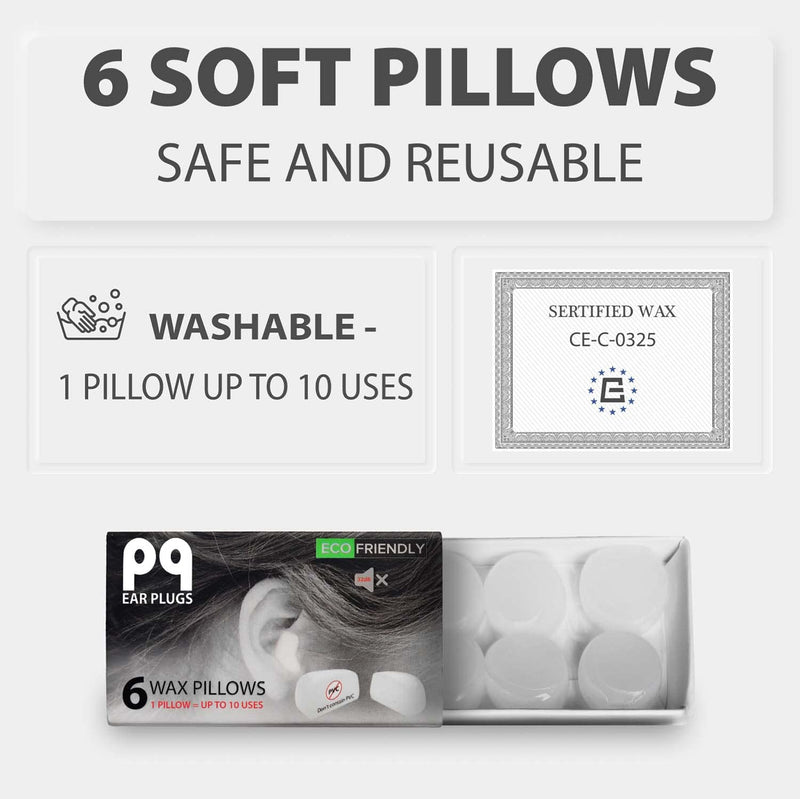 [Australia] - PQ Wax Ear Plugs for Sleep - 6 Silicone Wax Earplugs for Sleeping and Swimming - Gel Ear Plugs for Noise Cancelling & Ear Protection - Sleeping Earplugs with Sound Blocking Level of 32 Db (6-Pillows) 