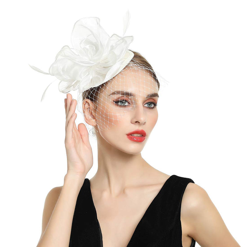 [Australia] - MSmofei Fascinators Hat Hair Clip Hairpin Hat Feather Cocktail Wedding Tea Party Hat for Women and Girls H01-beige 