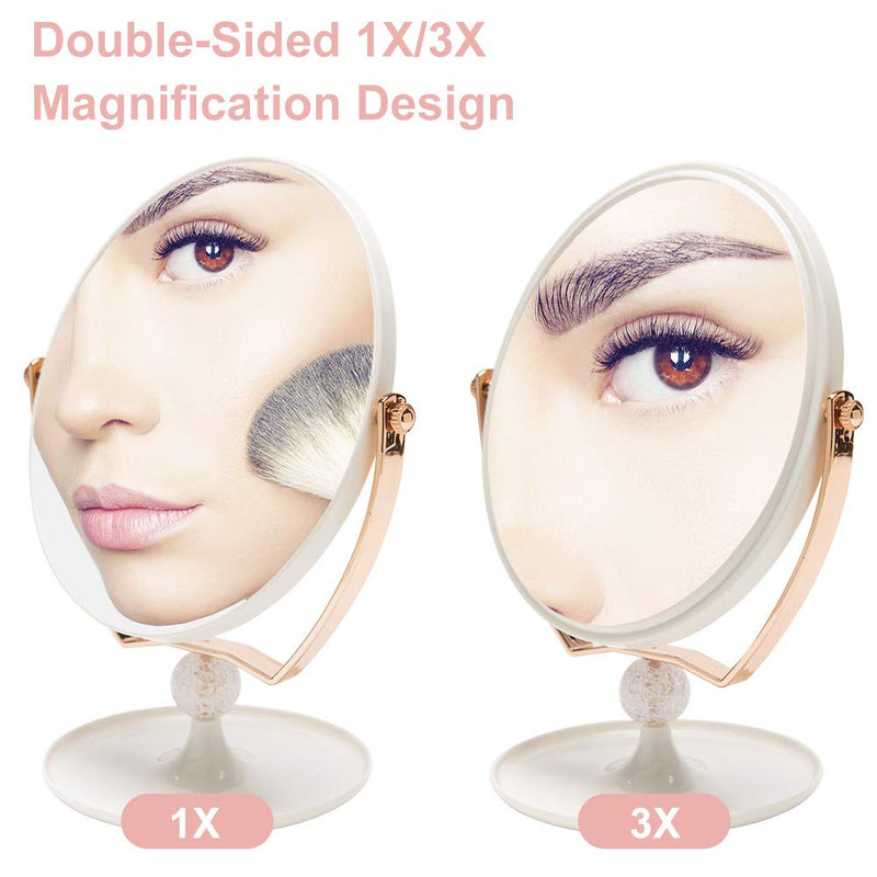 [Australia] - YEAKE Magnifying Makeup Vanity Mirror,ABS Plastic Double Sided 3X Magnification 360°Swivel Beauty Make Up Mirror Cosmetic Table Desk Mirror 8" Oval 8" Large Desk Mirror For Makeup White & Rose(1/3x Magnifying Makeup Mirror) 