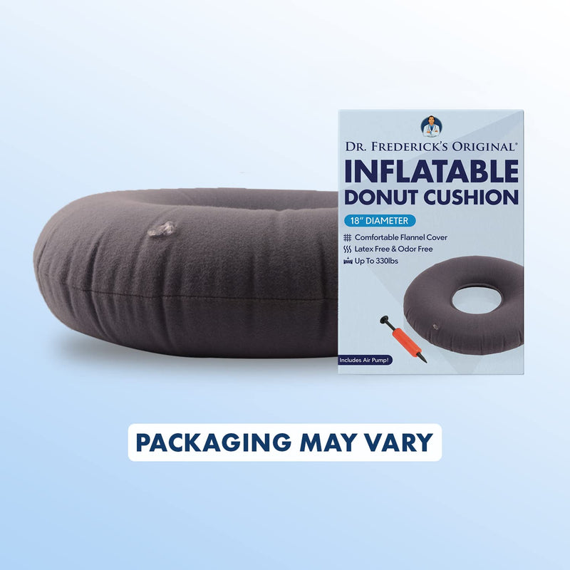 [Australia] - Dr. Frederick’s Original Donut Pillow - 18" Inflatable Donut Cushion for Tailbone Pain Relief - Donut Pillow Seat Cushion for Hemorrhoids, Bed Sores, Prostatitis - Gray 