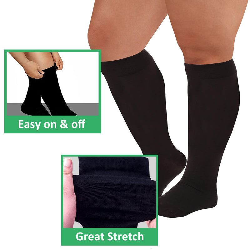 [Australia] - Dzpuhuojz 3 Pairs Plus Size Compression Socks (20-30 mmHg) for Women & Men, Wide Calf Extra Large Knee High Stockings for Nurses, Seniors Black 3XL Plus 