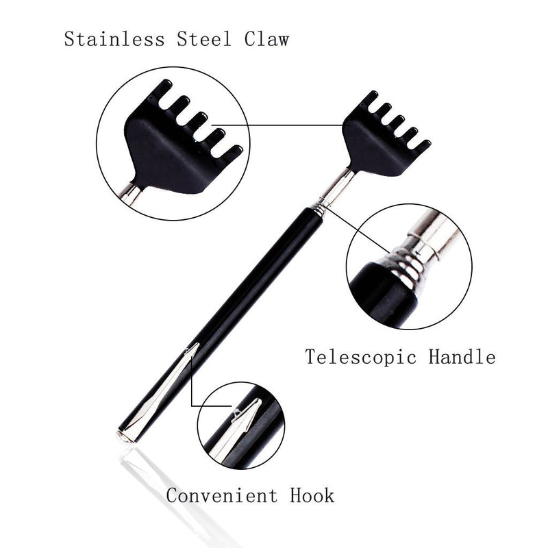 [Australia] - Portable Extendable Back Scratcher, OWUDE Telescoping Scratcher Tetractable Bear Claw Metal Hand Massager Tool Pack of 2 (Black + Purple) (Style 1) 