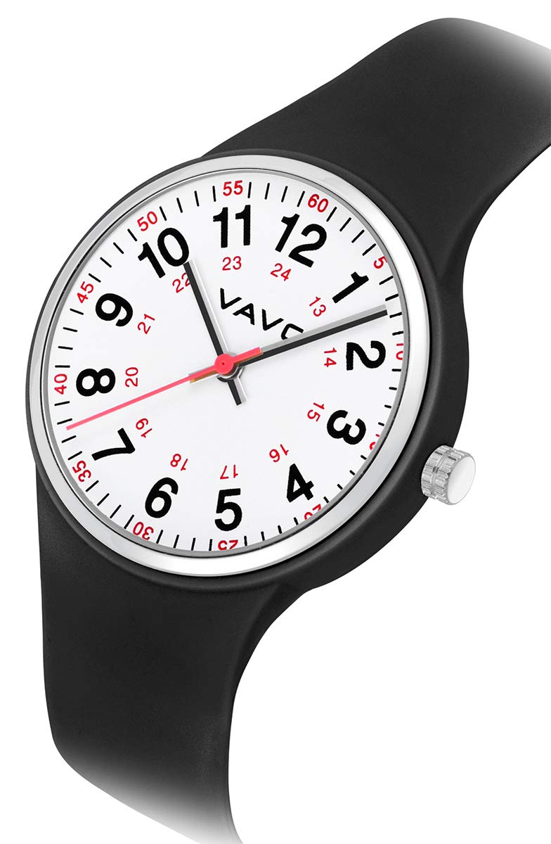 [Australia] - VAVC Nurse Watch for Medical Students,Doctors,Women with Second Hand and 24 Hour. Easy to Read Watch Black 