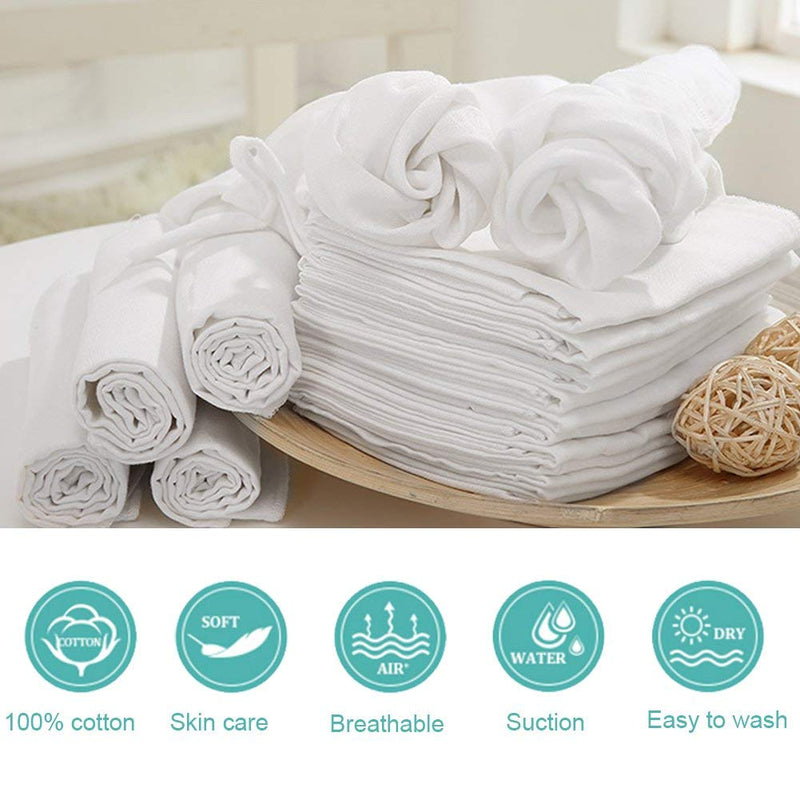 [Australia] - Extra Large Muslin 70x70 Baby Muslin Squares | 100% Cotton Muslin Cloths for Baby | Soft Muslin Wash Cloths, Muslin Swaddle Blanket | Baby Essentials for Newborn (White, Pack of 12) 