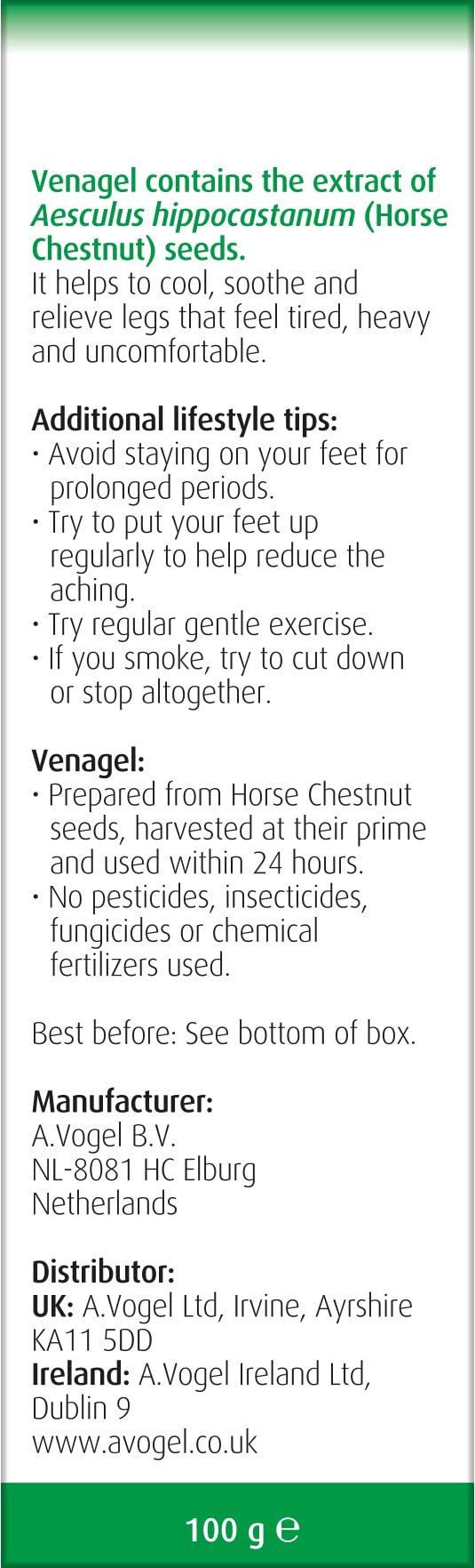 [Australia] - A.Vogel Venagel Horse Chestnut Gel | for The Relief of Tired, Aching Legs | 100ml 