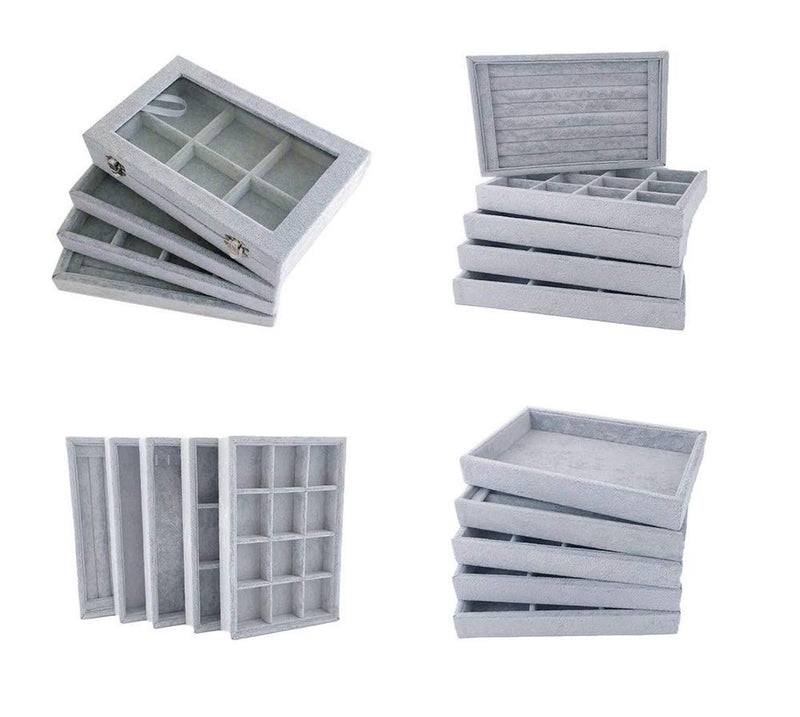 [Australia] - Extremely Elegant Multi Functional Jewelry Organizer Premium Quality Velvet Stackable Space Saving 12 Grids Removable Tray 