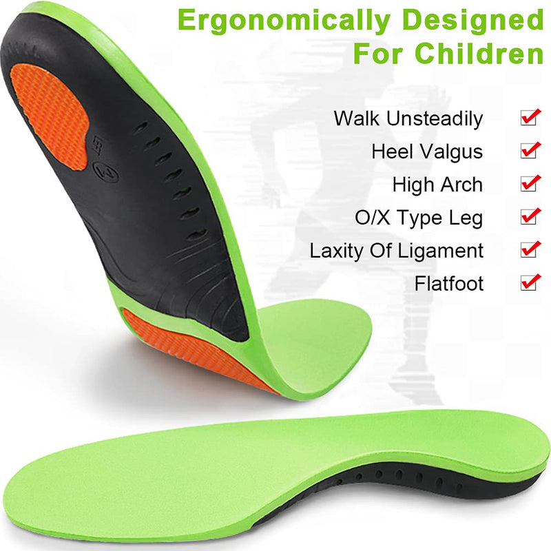 [Australia] - Ailaka Kids Orthotic Arch Support Shoe Insoles, Plantar Fasciitis Cushioning Athletic Inserts for Flatfoot Pain Relief Running Walking 13.5 UK Child/2 UK Green 