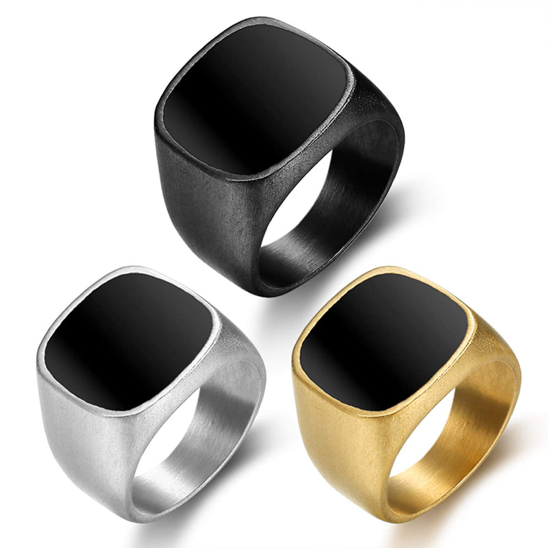 [Australia] - enhong Signet Rings Solid Polished Stainless Steel Biker Ring for Men Women,Ideal Gift for Dad & Boyfriend,Silver Gold Black Color for Choice Black w/ Black Enamel 7 