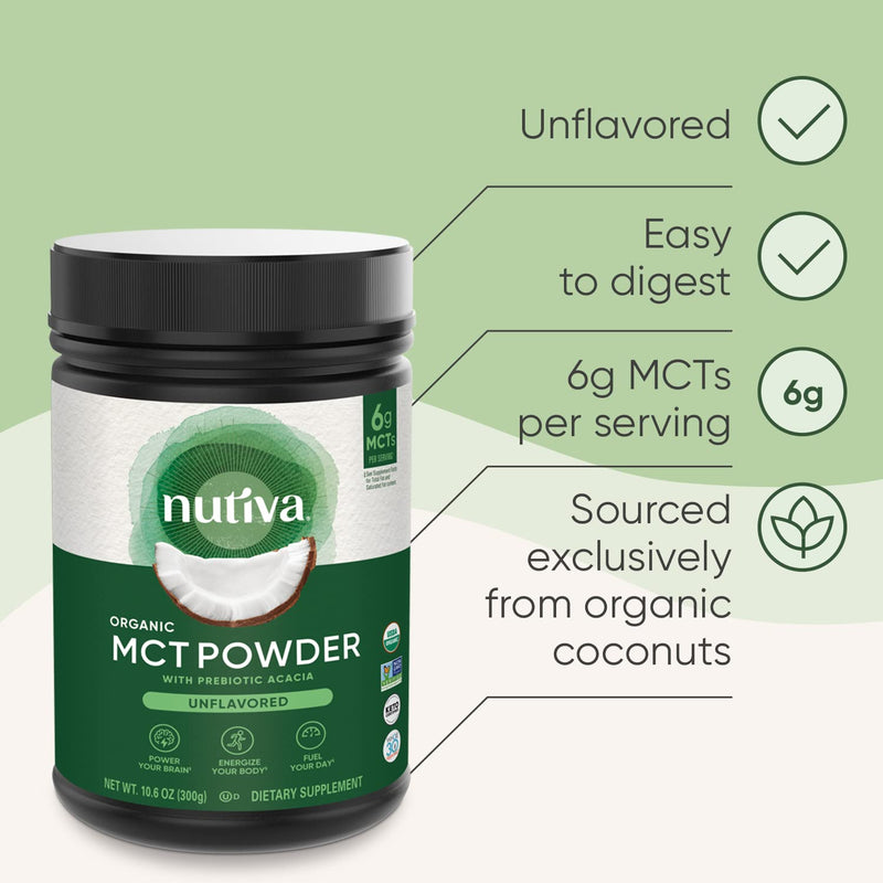 [Australia] - Nutiva Organic MCT Powder with Prebiotic Acacia Fiber, Classic, 10.6 Oz, USDA Organic, Non-GMO, Non-BPA, Vegan, Gluten-Free, Keto & Paleo, Instant Beverage or Boost to Coffee & Smoothies Unflavored 10.6 Ounce (Pack of 1) 