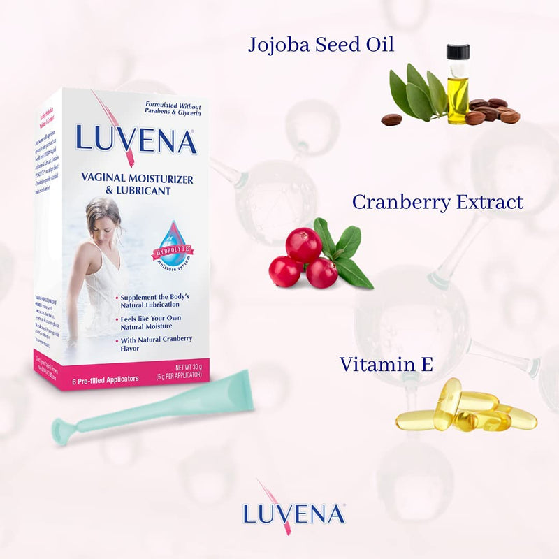[Australia] - Luvena Moisturizer - Vaginal Moisturizer & Menopause Support for Women - Feminine Intimate Dryness, Redness, Irritation, Burning Symptom Relief - Water Based, Paraben & Glycerin Free - (2 Pack) 6 Count (Pack of 2) 