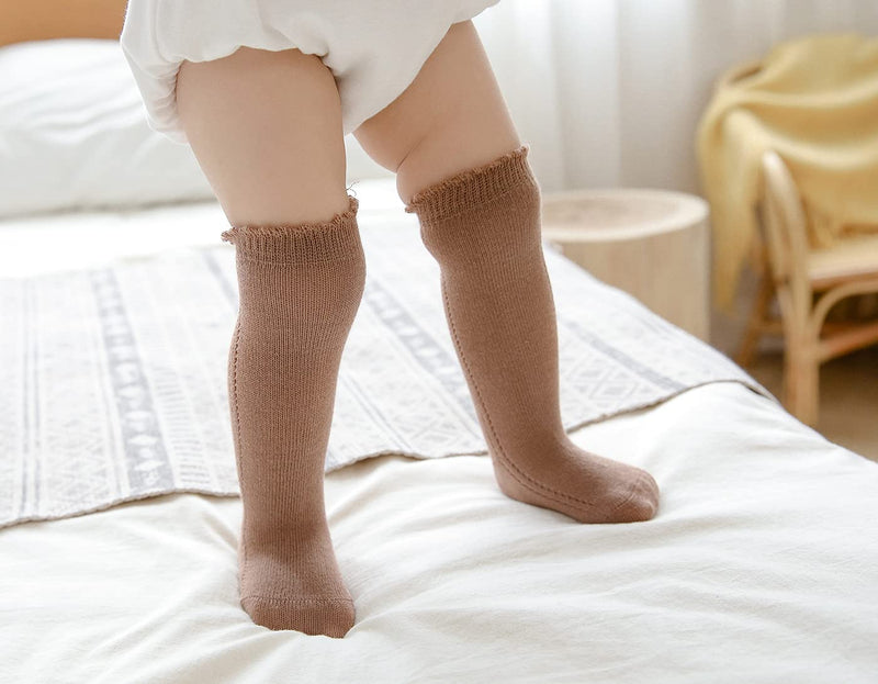 [Australia] - CHUNG Toddler Baby Girls Knee Hight Stocking Cotton Socks 0-7Years Solid Color Bowknot Thin Spring Summer 3-12 Months 5 Plain 
