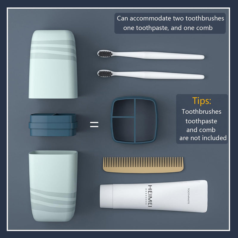 [Australia] - 2 Pcs Travel Toothbrush Case and Carrier, Plastic Portable Business Trips Wash Cup Holder Organizer for Trips and Daily Use (Grey+Grey green) Grey+grey Green 