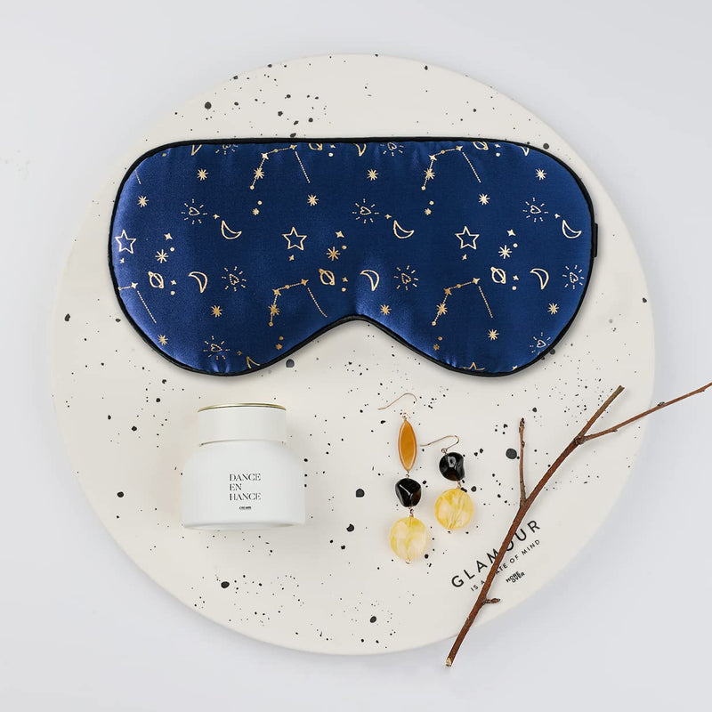 [Australia] - Silk Sleep mask with Adjustable Strap,Comfortable and Super Soft Eye mask Ultimate Sleeping aid Golden starrysky Blue Goldskyblue 