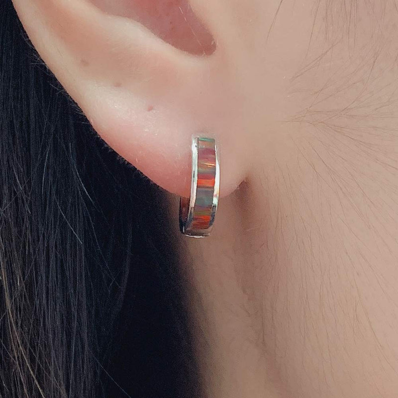 [Australia] - CiNily Huggie Earrings Opal Hinged Hoop Earrings Gold Plated Small Hoop Earrings for Women Girls Men Dainty Earrings Orange 