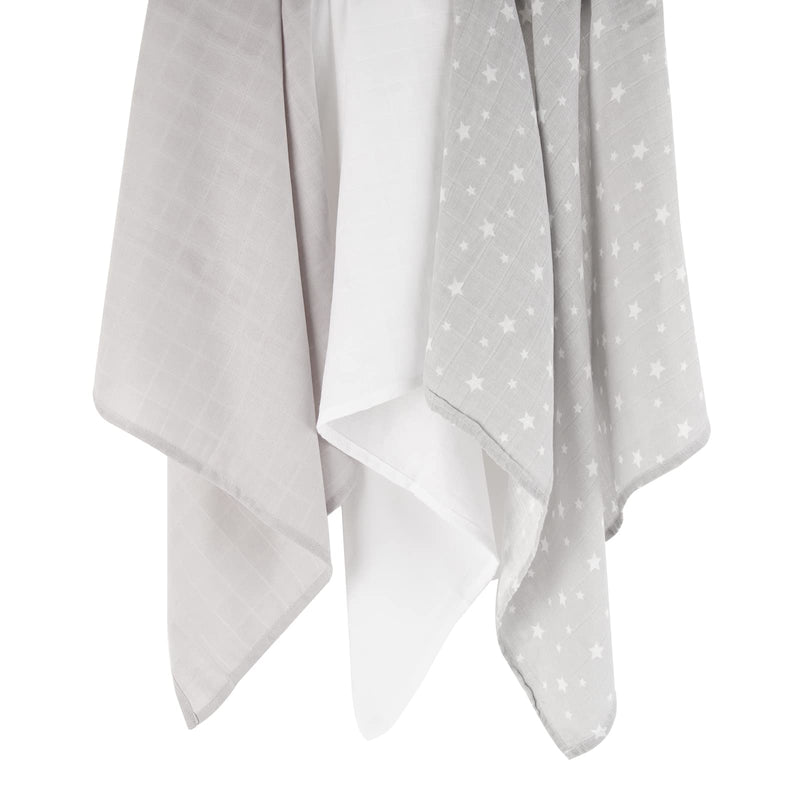 [Australia] - Mother&Baby 100% Organic Cotton Muslins for Baby - Burping Square Cloths Pack of 6 - Ideal as Light Swaddle Blanket - Super soft fabric (Grey & White) Grey & White 