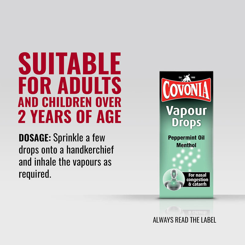 [Australia] - Covonia Vapour Drops for Nasal Congestion and Catarrh, Peppermint Oil, Effective Relief Of Nasal Congestion, 15 ml 