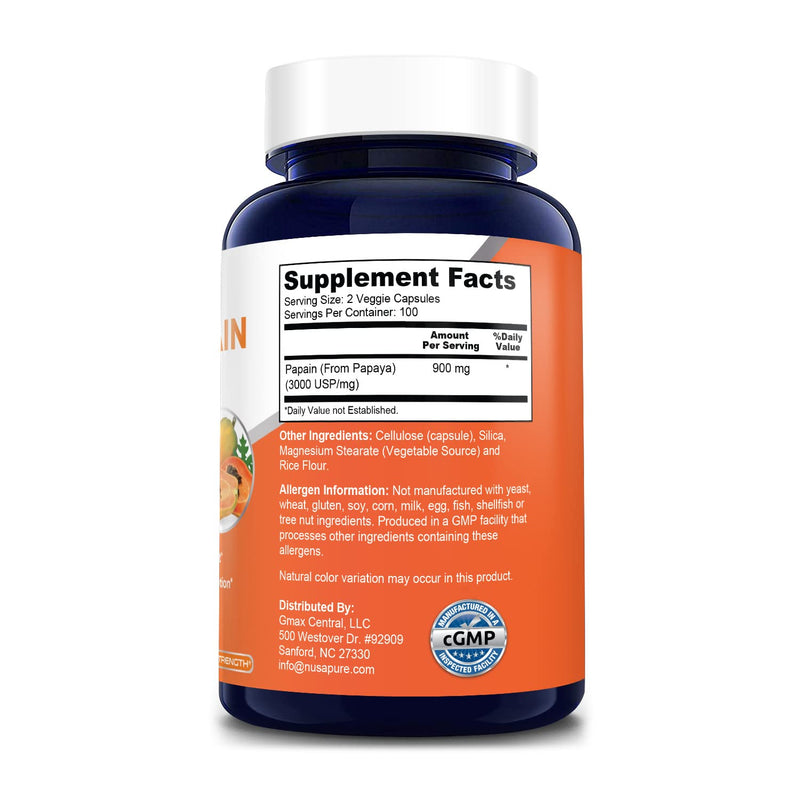 [Australia] - Papaya Papain Enzyme 900mg 200 Veggie Caps (100% Vegetarian, Non-GMO & Gluten Free) 