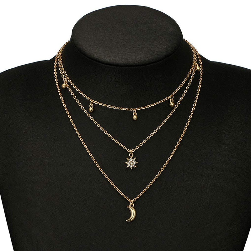 [Australia] - Yalice Boho Layered Moon Necklace Chain Gold Bell Choker Necklaces Crystal Star Jewelry for Women and Girls 