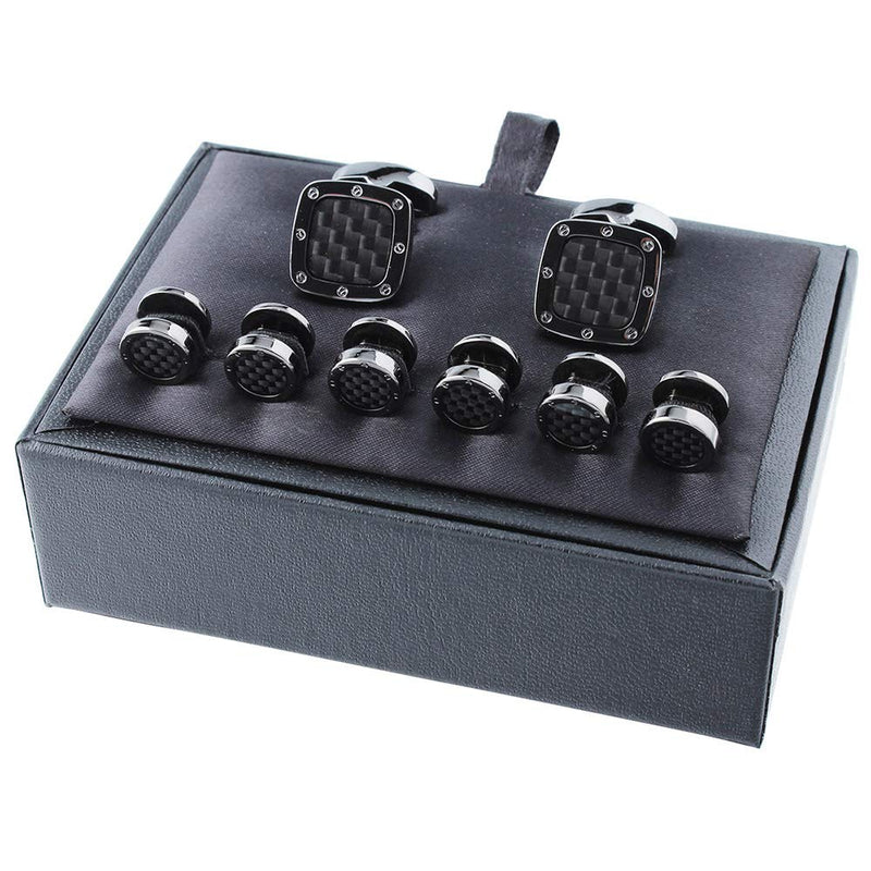 [Australia] - HAWSON Black Cufflinks and Tuxedo Shirt Stud Set for Men - Wedding Business Parties in Gift Box 