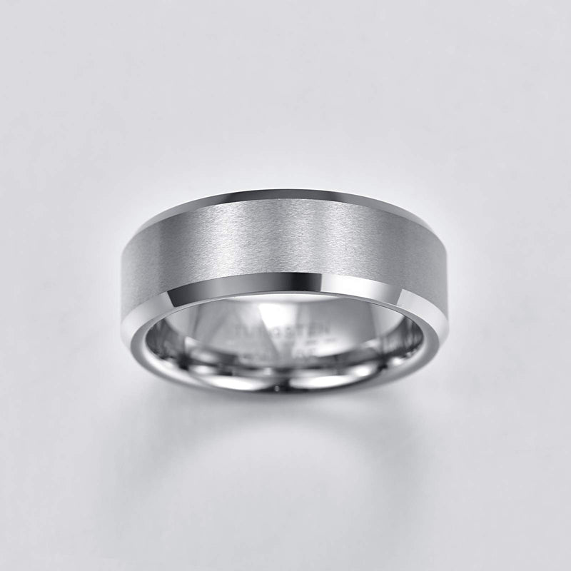 [Australia] - Merthus 8mm Wedding Ring for Men Tungsten Carbide Pinky Silver/Black Band Comfort Fit 8 