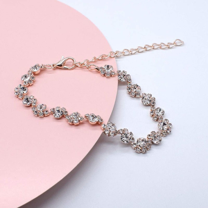 [Australia] - UDORA Crystal Rhinestone Necklace Earrings Bracelet Jewelry Set Wedding Prom Rose Gold 