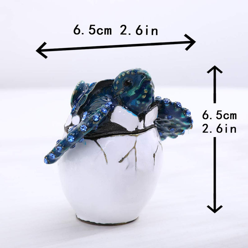 [Australia] - Pipping Baby Sea Turtle Crystal Glass Trinket Box Vintage Style Hinged Jewelry Treasure Keepsake Box blue 