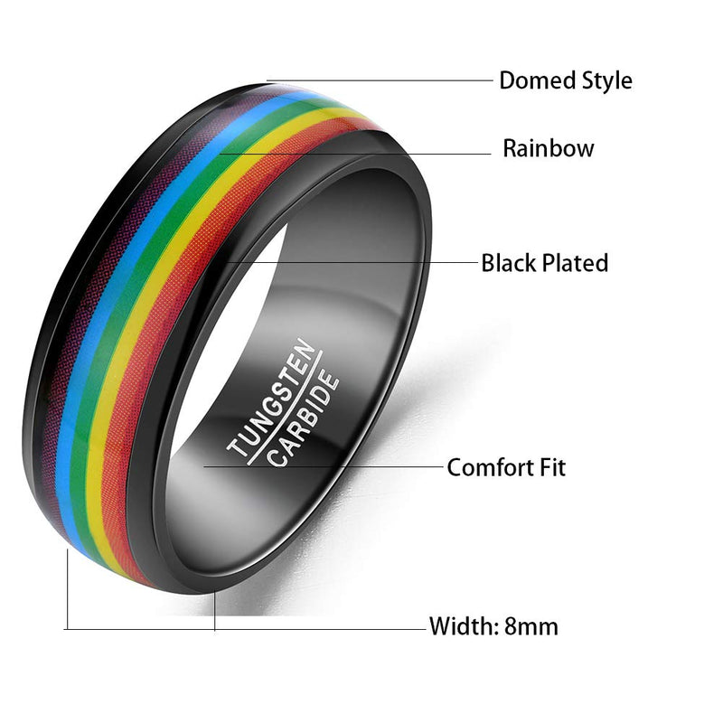 [Australia] - MEILING LINGMEI 8mm Ringbow Tungsten Rings for Men Women Dome Wedding Band with Black/Gold Inside Comfort Fit Size 7-12 