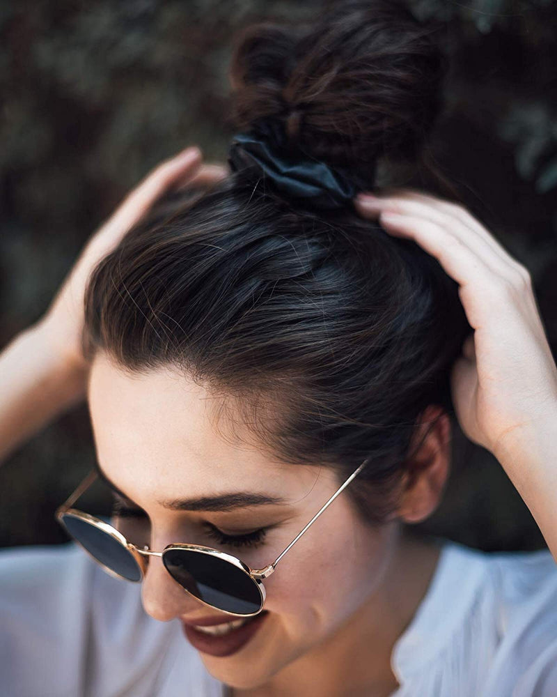 [Australia] - LILYSILK Silk Hair Scrunchies for Frizz Prevention, 100% Mulberry Silk Hair Ties for Breakage Prevention, Elastic ponytail Holders(Black, 2Pcs) Black 2pcs 