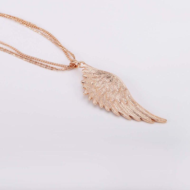 [Australia] - PJ Long Angel Wings Pendant Necklace - 27" Chain Silver Rose Gold Plated Charm Jewelry Crystal Wing Pendant for Women Girls silver plated 