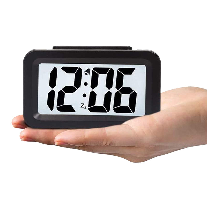[Australia] - HENSE Creative Nightlight Smart Light Alarm Clock Bedside Desk Table Electronic Clock Battery Operated Mute Luminous Alarm Clock with Adjustable Light HA35 (Black) Black 