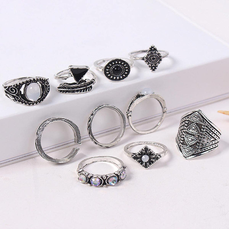 [Australia] - Bufenia Retro Ring Set Joint Knuckle Rings Black Crystal Midi Stacking Rings for Women and Teen Girls 