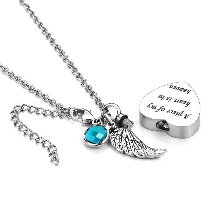 [Australia] - Jesse Ortega 12 Colors Birthstone Angel Wing Cremation Jewelry Urn Necklace of Ashes Keepsake Memorial A Peace of My Heart is in Heaven Pendant Necklace December Birthstone 