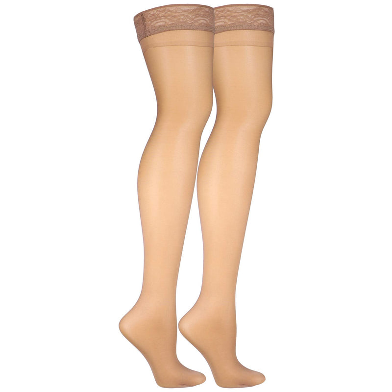 [Australia] - Truform Sheer Compression Stockings, 8-15 mmHg, Women's Thigh High Length, 20 Denier, Beige, Large Large (1 Pair) 