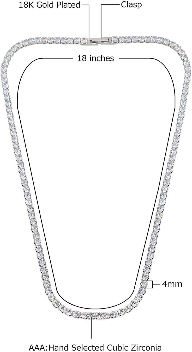 [Australia] - Savlano 18K Gold Plated Cubic Zirconia Round 4MM Classic Tennis 18 Inches Chain Necklace For Women, Girls & Men Comes With Savlano Gift Box White Gold 