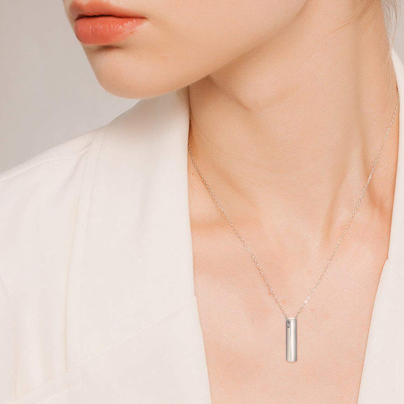 [Australia] - S925 Sterling Silver 3D Vertical Bar Urn Necklace for Ashes Simple Bar Urn Pendant Memorial -Ashes Keepsake Cremation Necklace Jewelry pendant without words 