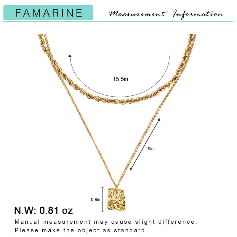 [Australia] - FAMARINE Gold Choker Layered Necklace for Women 4MM, Fashion Geometric Pandent 2 Layered Necklaces for Teen Girls Gift, 18K Gold Plated rope chain 