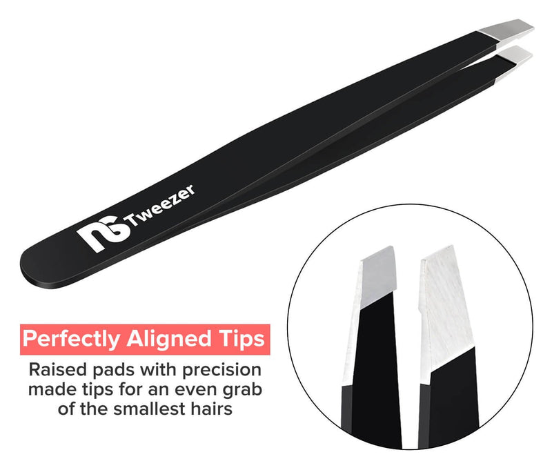 [Australia] - Slant Tweezers – Professional Slant-Tip Tweezers with Sleeve – Precision Stainless Steel Eyebrow Tweezer and Hair Plucker for Facial Hair, Eyelash, Brow Shaping, and All Hair Removal Single, Black 